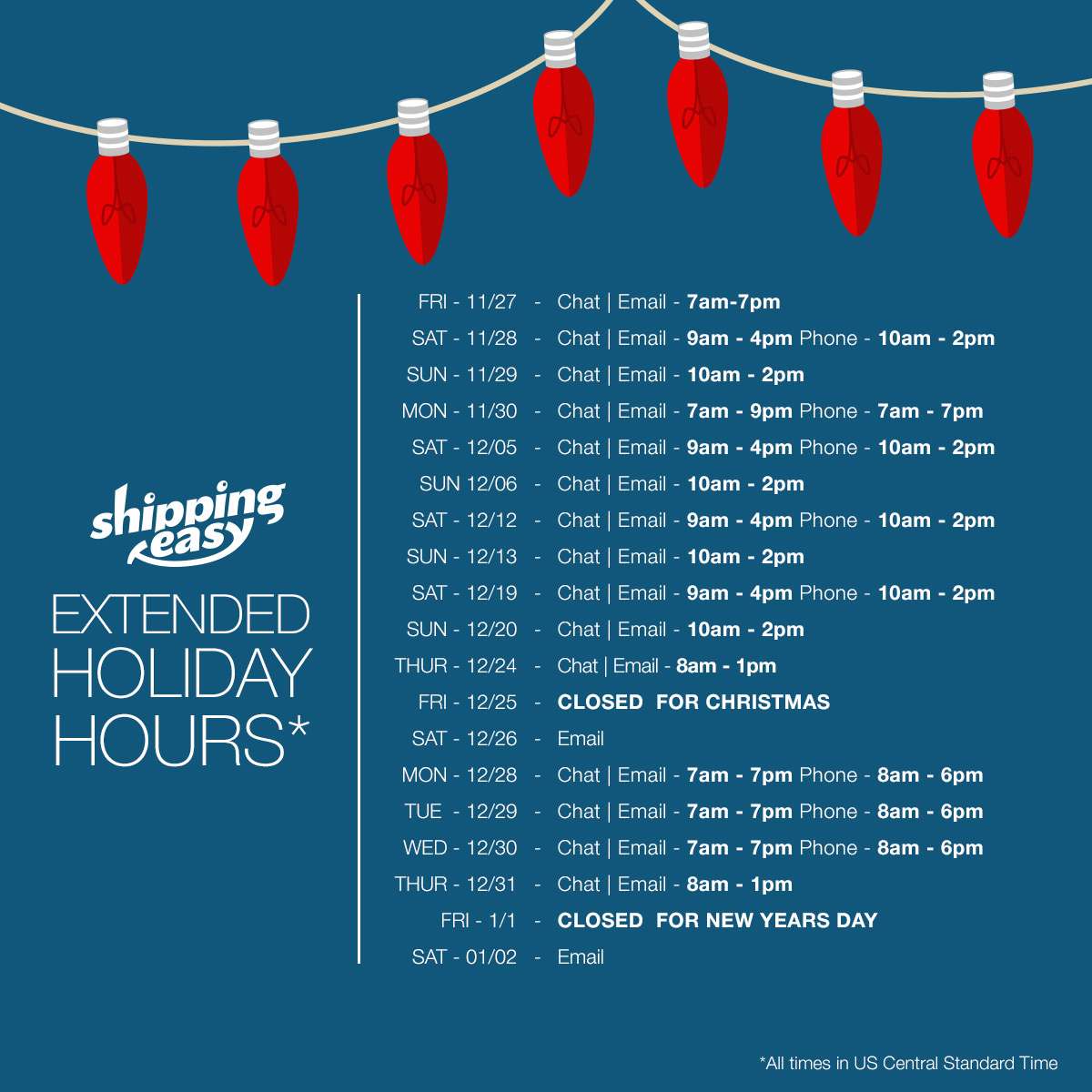 ShippingEasy Holiday Customer Support Hours