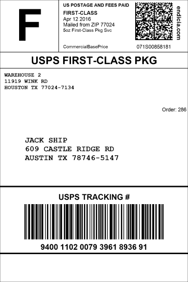 Example of a USPS First-Class Package label