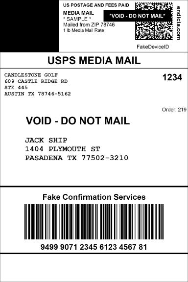 Example of a USPS Media Mail shipping label