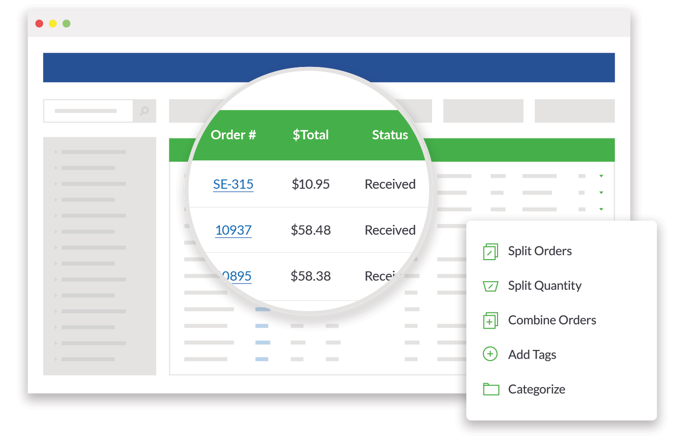 Preview of the order management system on ShippingEasy's shipping software.