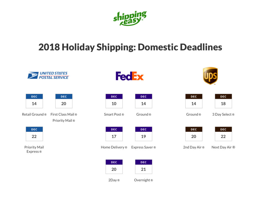 2018 holiday shipping deadlines