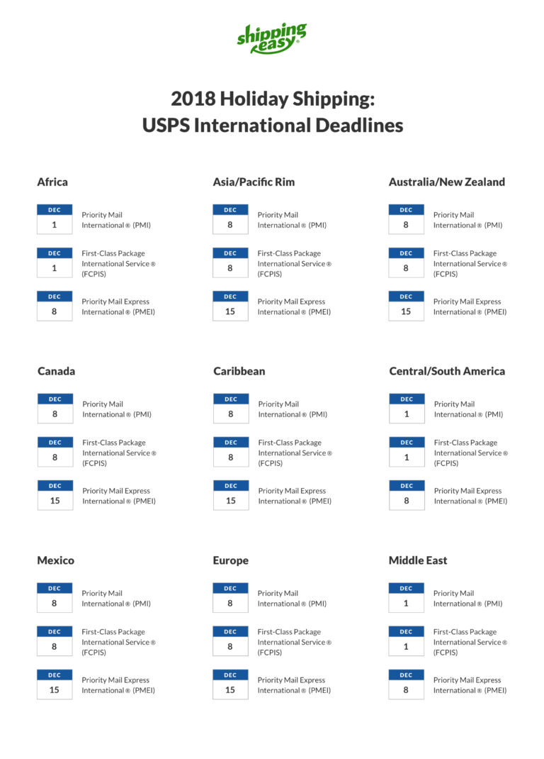 International Holiday Shipping Deadlines Calendar ShippingEasy