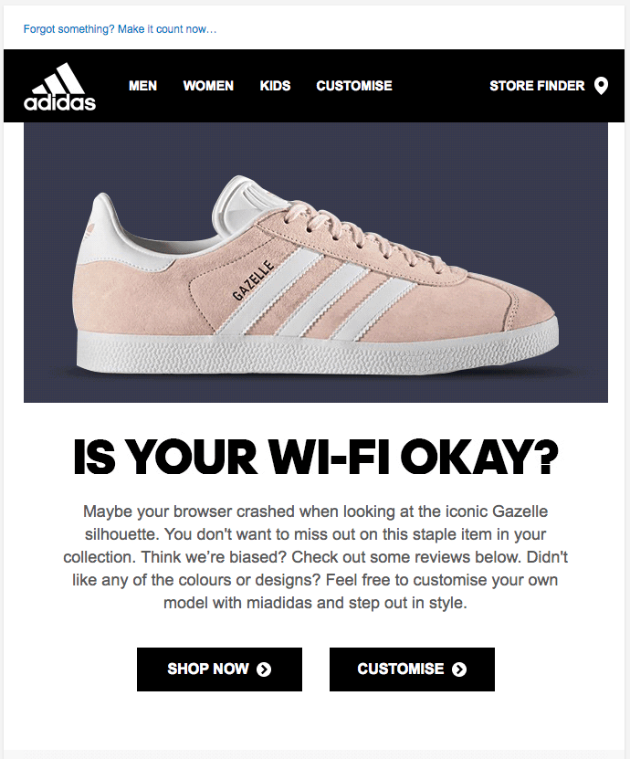shopify abandoned cart emails Adidas