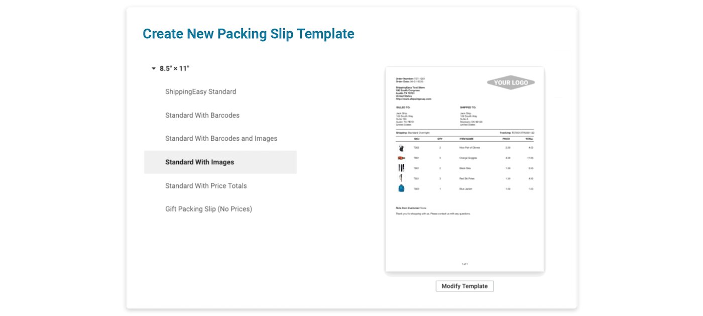 ShippingEasy packing slip templates