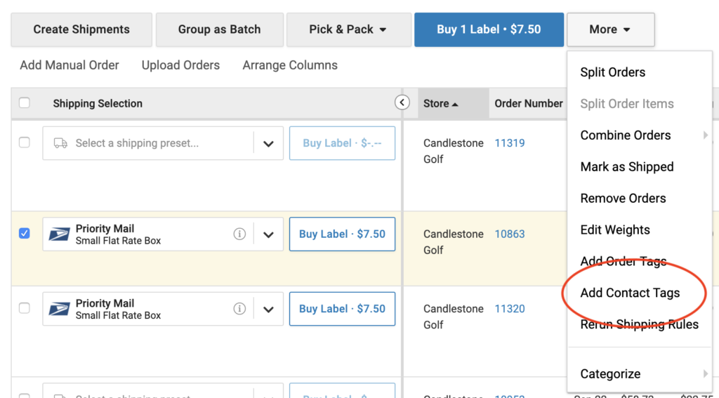 Example of customer tags in ShippingEasy for email segmentation