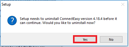 Select Yes when prompted in the Setup dialogue box. 