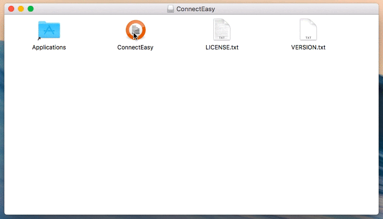 Move the ConnectEasy icon to the Applications folder.