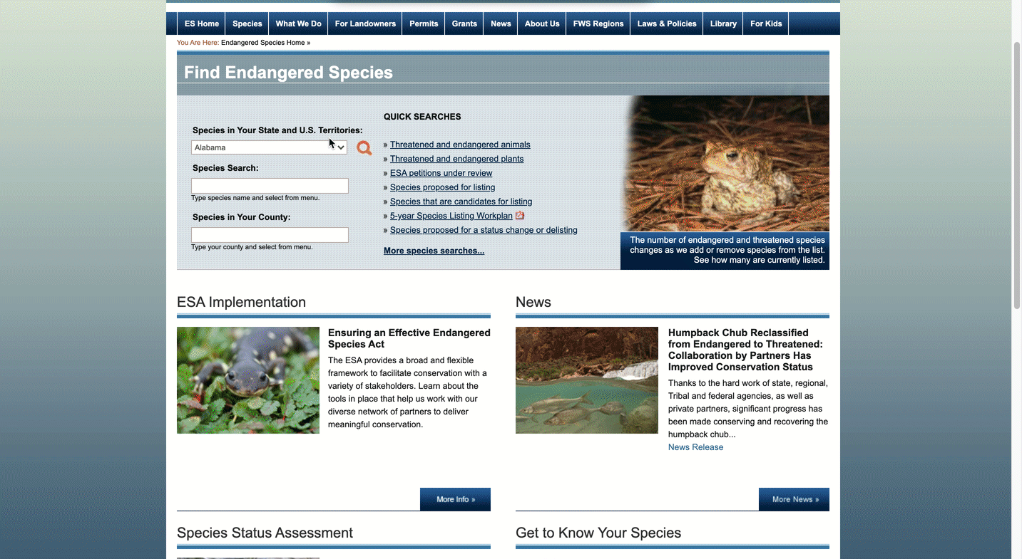 U.S. Fish and Wildlife Service Web database provides additional information on what plants are endangered by state.