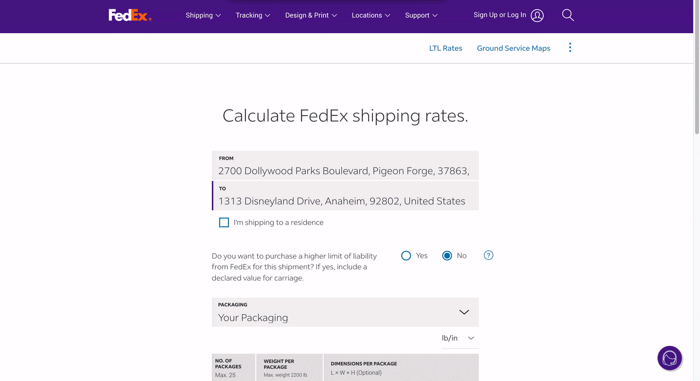FedEx's rate calculator allows you to get an estimate of your shipping costs.