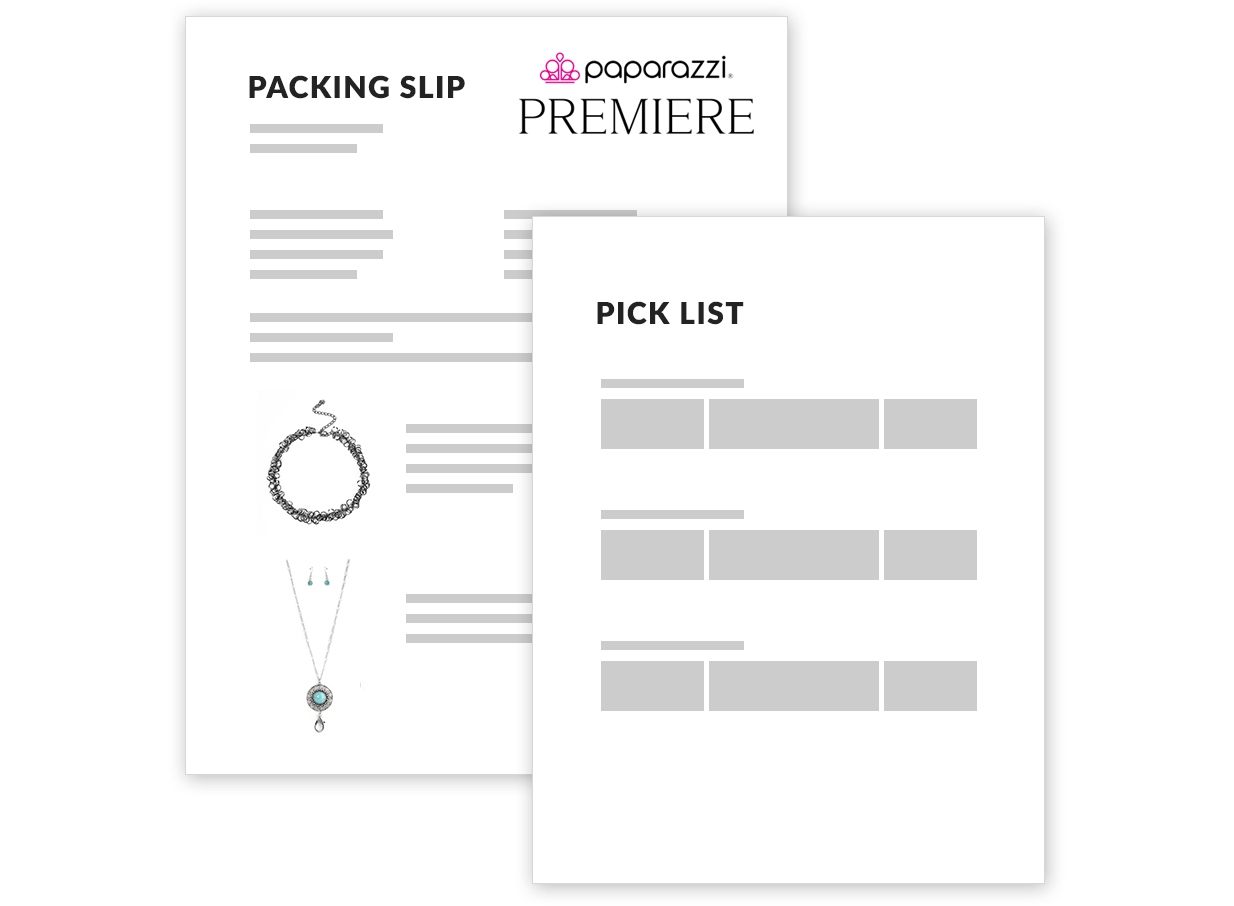 Packing slip template in ShippingEasy for Paparazzi Premiere