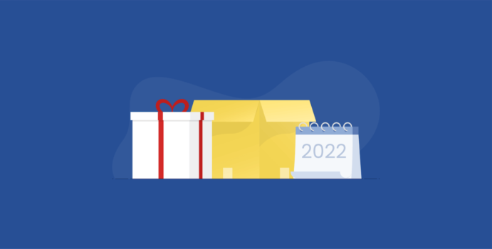 2022 USPS Peak Season Temporary Rate Adjustments blog header featuring a gift, an empty box, and a 2022 calendar